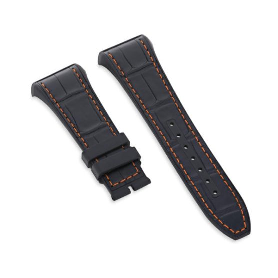 Extra Strap V45, Black Alligator, Orange Stitching