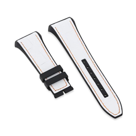 Extra Strap V45, White Alligator, Orange Stitching